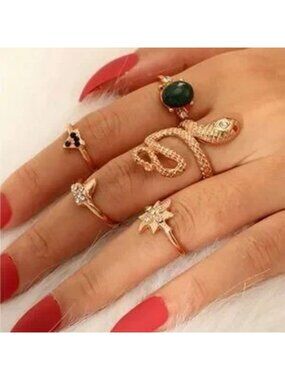 Gold 5pc snake ring set
